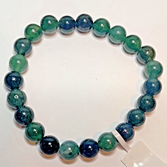 Jewelry - Green Moss Agate Stretch Bracelet 8mm round natural stone w/ felt pouch-B821
